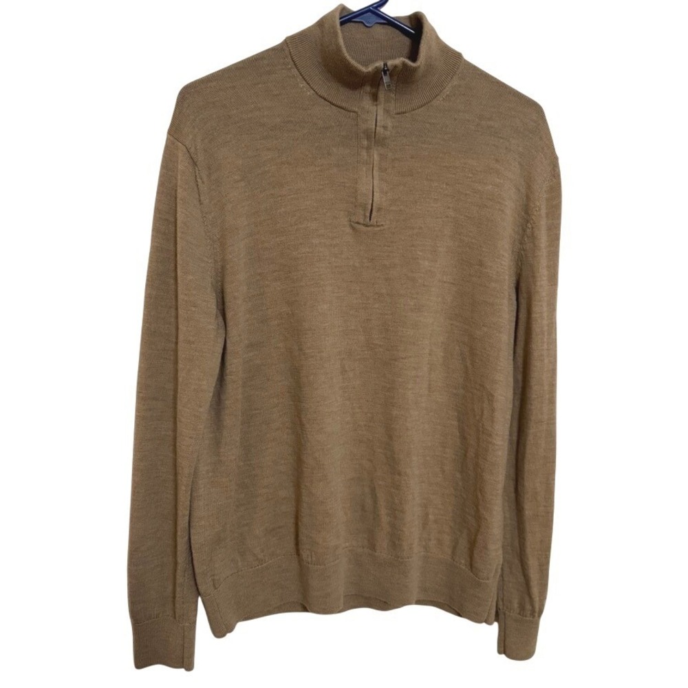 Banana Republic sweater Large Khaki Beige 100% merino wool 1/4 zip mock neck